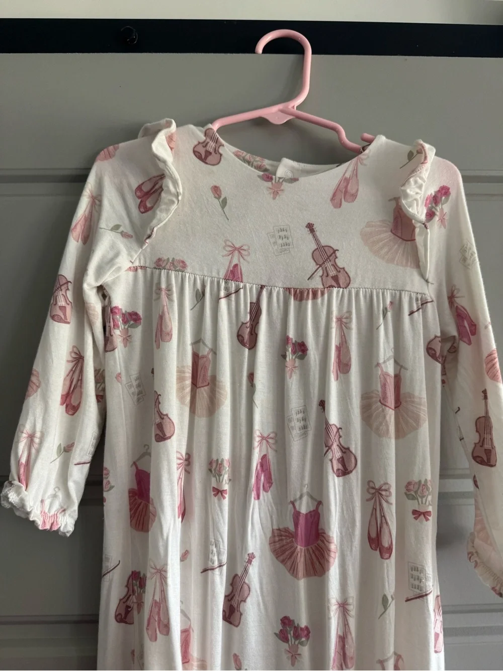Angel Dear Cream and Pink Ballet Print Footed One-Piece